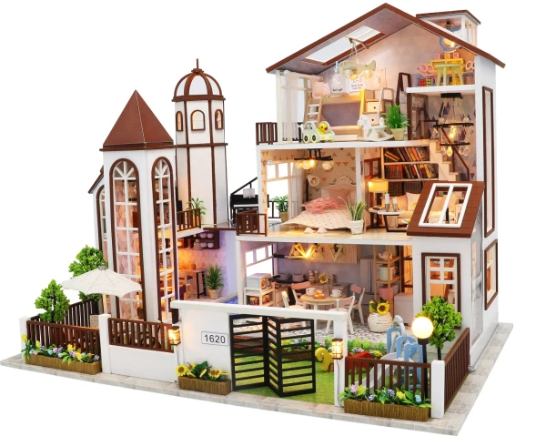 Tiny Koka leļļu māja Mini Koka māju rūpnīca
