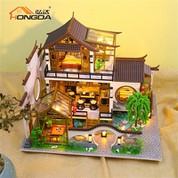 Hongda PC2314 2023 Lastet Design Poētisks šarms Ķīniešu stila koka izgatavots miniatūras komplekts ar gaismu meitenēm
